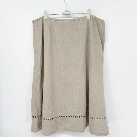 Talbots Linen A-line Midi Skirt Size 16‎ Taupe Lace Trim Side Zip Career - Picture 4 of 8